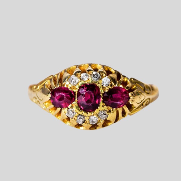 Victorian Ruby and Old Cut Diamond Cluster Ring